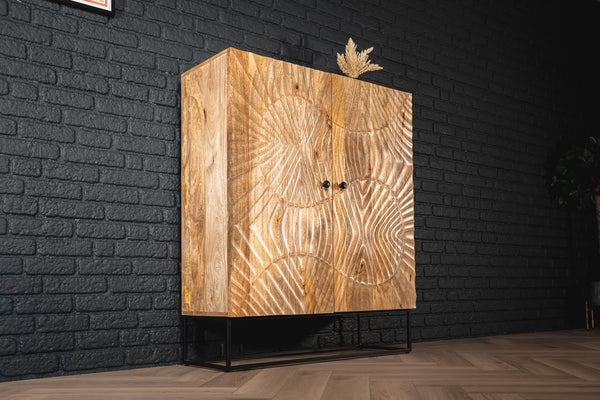 Scorpion Highboard Cabinet 3D Solid Mango Wood in Natural Brown 120CM