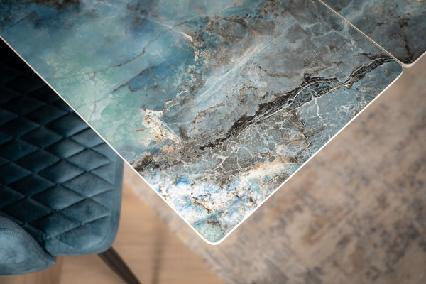 Apollo Extendable Italian Sintered Stone Dining Table in Crystal Blue Marble Look 180-220-260 cm