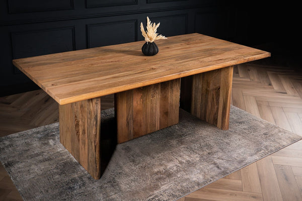 Rodos Solid Mango Wood Dining Wood Table with Rectangular Wooden Base 200 cm