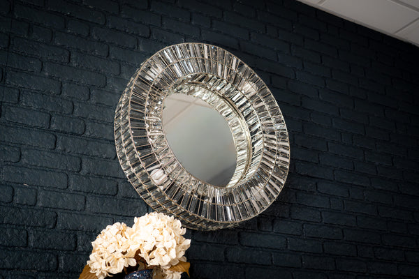Aurora Crystal Handcrafted Round Wall Lamp Mirror 75cm