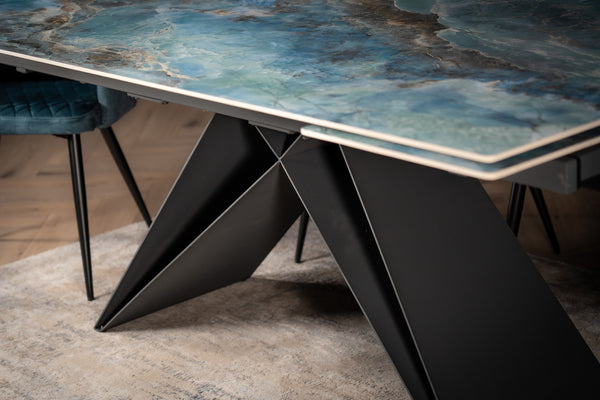 Apollo Extendable Italian Sintered Stone Dining Table in Crystal Blue Marble Look 180-220-260 cm