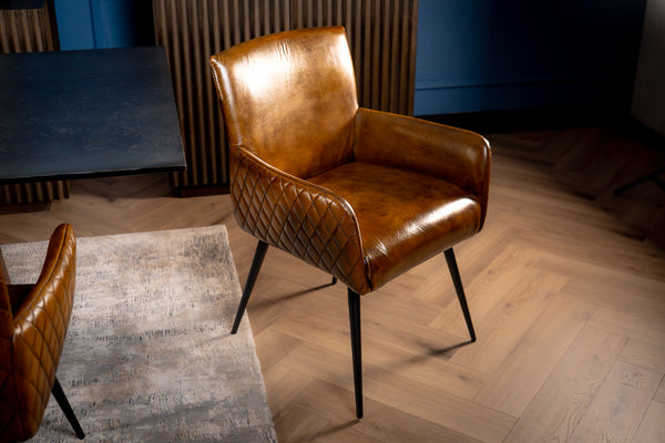 Genuine Leather Dining Armchair Antique Brown with Black Legs – Hudson