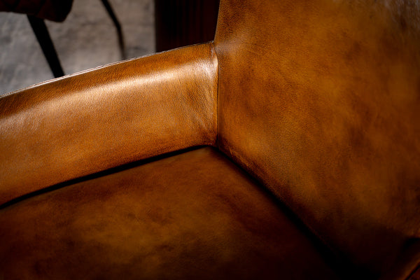 Genuine Leather Dining Armchair Antique Brown with Black Legs – Hudson