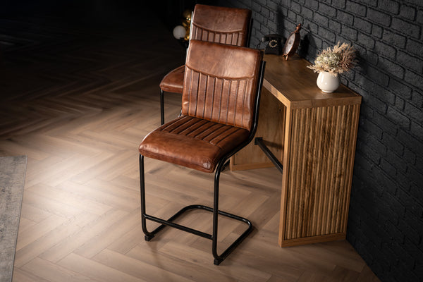 Veneto Genuine Leather Cantilever Barstool Chair Brown