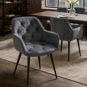 Milano Chesterfield Quilting Design Grey Velvet Dining Chair