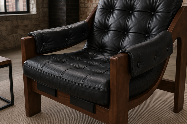 Genuine Leather Lounge Chair with Acacia Wood Frame – Bahamas