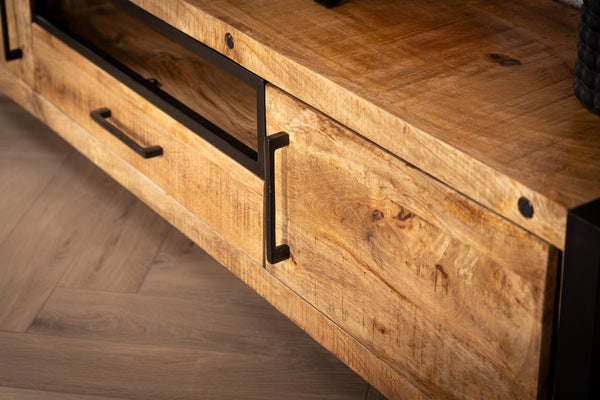 Iron Industrial Style Large Mango Wood Sideboard TV unit Lowboard 200 cm