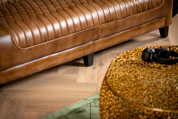 Chicago Club Genuine Leather 3 Seater Sofa in Brown with Wooden Legs 174cm