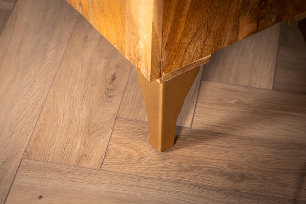 Sunset Handcrafted TV unit lowboard natural brown gold solid mango wood metal feet 180 cm