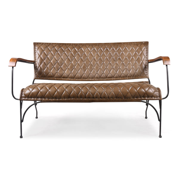 SoHo Genuine Leather Bench in Vintage Brown with Black Metal Legs 128 cm