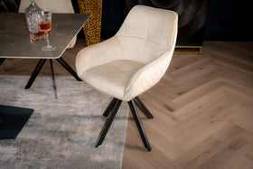 Velvet Swivel Dining Chair Beige with Black Legs – Terra