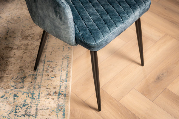 Glamour Petrol Blue Velvet Chair with Decorative Quilting and Black Legs