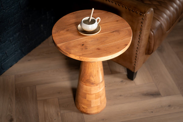 Solid Acacia Wood Side Table 40 cm with Sculptural Pedestal Base – Aria