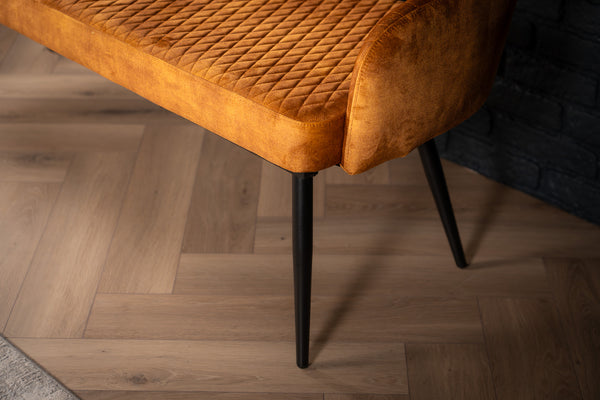 Glamour Elegant Mustard Yellow Velvet Bench with Black Coated Legs 160 cm