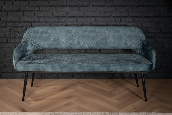 Glamour Elegant Petrol Blue Velvet Bench with Black Coated Legs 160 cm