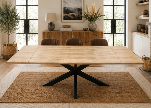 Solid Mango Wood Extendable Dining Table 160-240cm – Galaxie Spider Frame