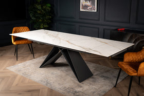 Apollo Extendable Italian Sintered Stone Dining Table in White Concrete Gold Marble Look 180-220-260 cm