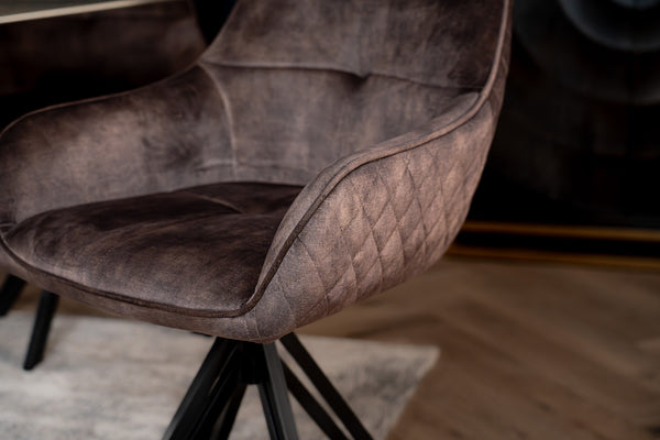 Velvet Swivel Dining Chair Grey Brown with Black Legs – Terra
