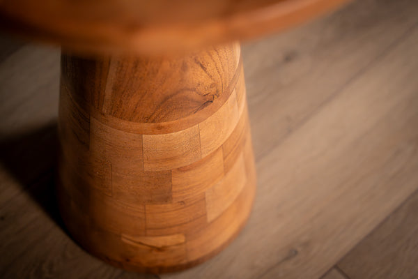 Solid Acacia Wood Side Table 40 cm with Sculptural Pedestal Base – Aria