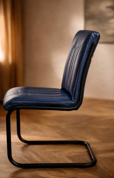 Genuine Leather Cantilever Dining Chair Petrol Blue – Veneto