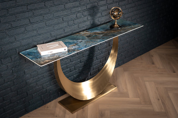 Cetona Italian Sintered Stone Console Table in Crystal Blue Marble Look 160 cm