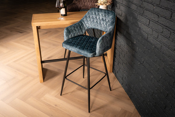 Glamour Elegant Petrol Blue Velvet Barstool with Black Coated Legs