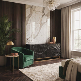 Solid Mango Wood Sideboard Black 177 cm – Scorpion 3D Carved Front