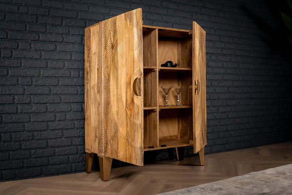 Sunset Handmade Solid Mango Wood Highboard in Natural with Golden Legs 100 cm