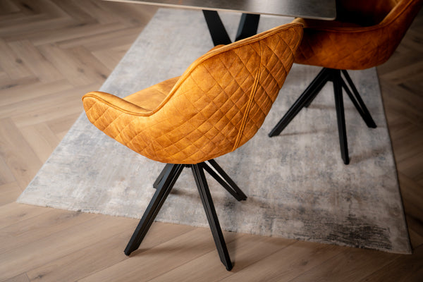 Velvet Swivel Dining Chair Mustard Yellow with Black Legs – Terra