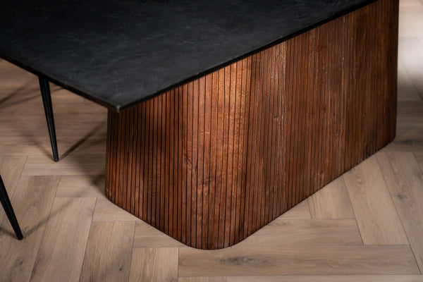 Portofino Mango Wood Dining Table with Black Mosaic Wooden Top and Fluted Base 200 cm