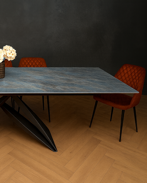 Apollo Extendable Italian Sintered Stone Dining Table in Crystal Blue Marble Look 180-220-260 cm