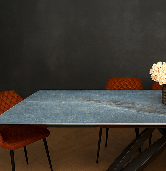 Apollo Extendable Italian Sintered Stone Dining Table in Crystal Blue Marble Look 180-220-260 cm