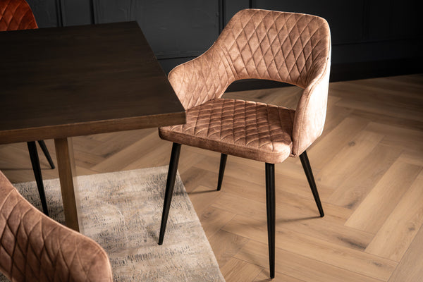 Glamour Elegant Beige Greige Champagne Velvet Chair with Decorative Quilting and Black Legs