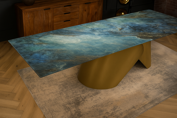 Nemesis Extendable Italian Sintered Stone Dining Table in Crystal Blue Marble Look 180-220-260 cm