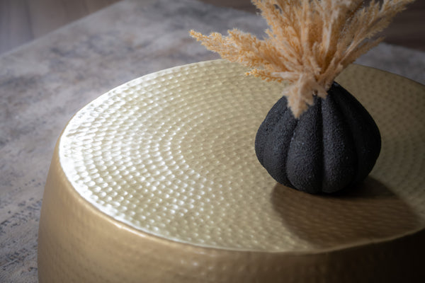 Round coffee table ORIENT III 60cm gold metal hammered design handmade