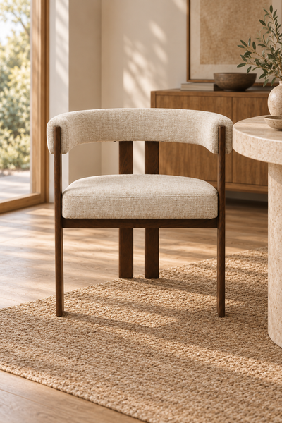 Oatmeal Textured Upholstered Dining Armchair - Lyon