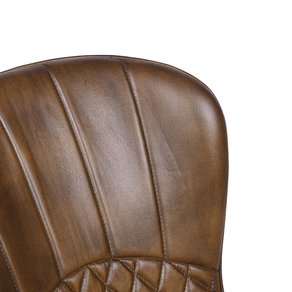 Valencia Curve Genuine Leather Dining Chair in Antique Brown and Black Legs