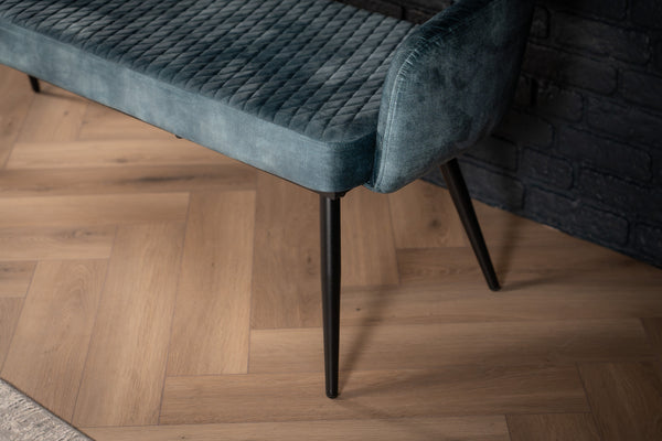 Glamour Elegant Petrol Blue Velvet Bench with Black Coated Legs 160 cm