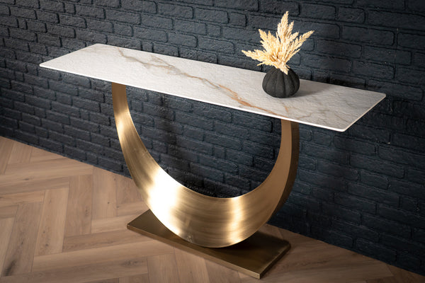 Cetona Italian Sintered Stone Console Table in White Concrete Gold Marble Look 160 cm