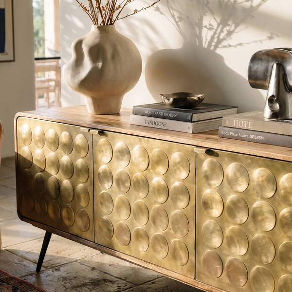 Solid Mango Wood & Gold Metal Sideboard – California 175 cm