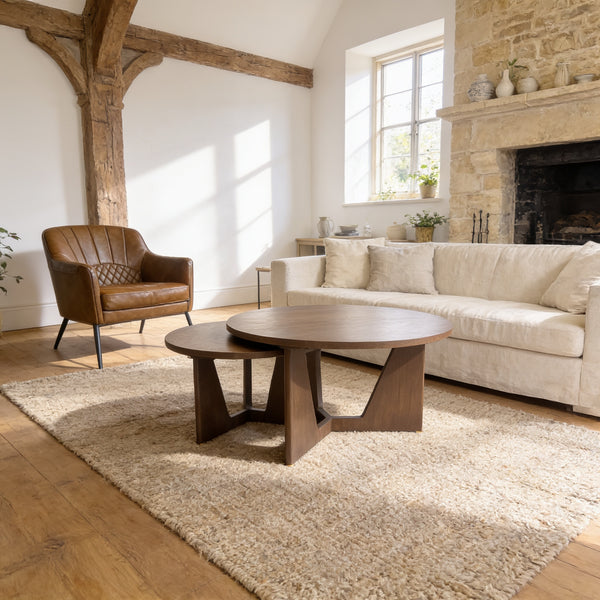Solid Mango Wood Brown Coffee Tables 70–100cm – Vienna Set of 2