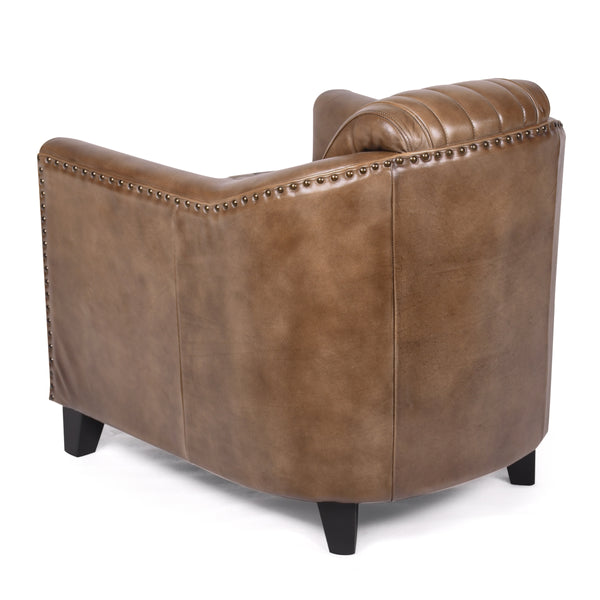 Chicago Club Genuine Leather Armchair in Vintage Brown with Wooden Legs