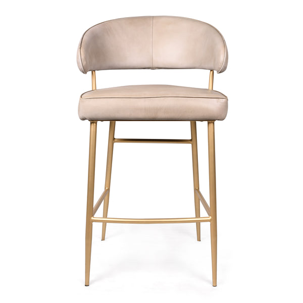 Vienna Genuine Leather Bar Stool in Beige with Golden Legs