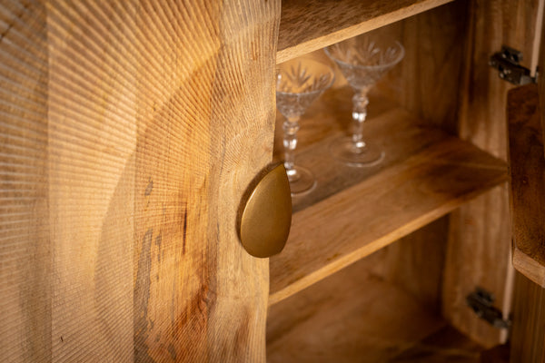 Sunset Handmade Solid Mango Wood Highboard in Natural with Golden Legs 100 cm