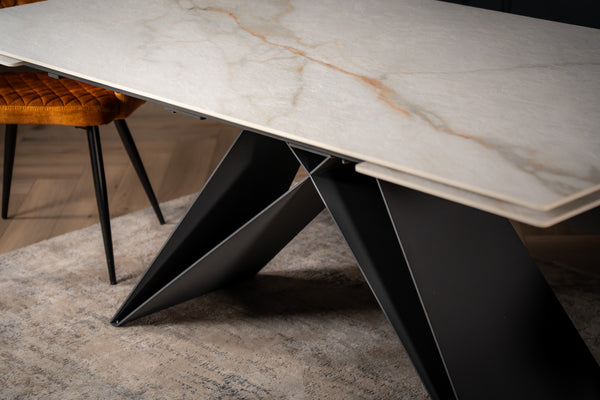 Apollo Extendable Italian Sintered Stone Dining Table in White Concrete Gold Marble Look 180-220-260 cm