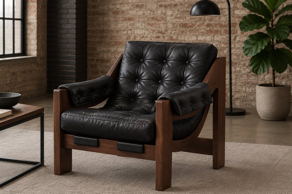 Genuine Leather Lounge Chair with Acacia Wood Frame – Bahamas