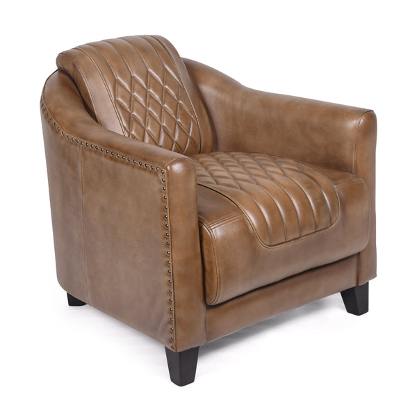 Chicago Club Genuine Leather Armchair in Vintage Brown with Wooden Legs