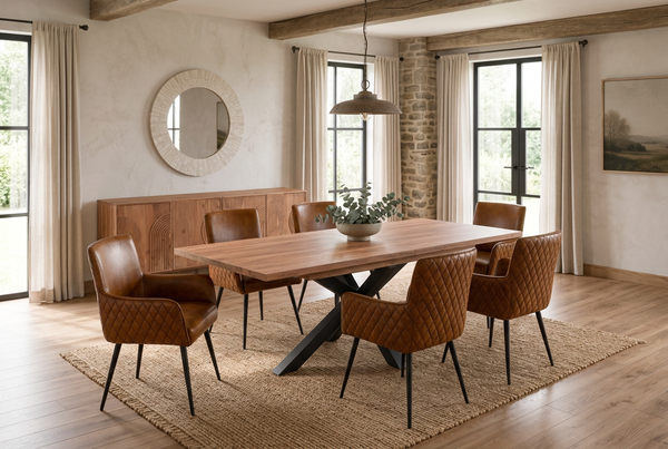 Solid Acacia Wood Extendable Dining Table 160–200cm - Lennox with Spider Legs