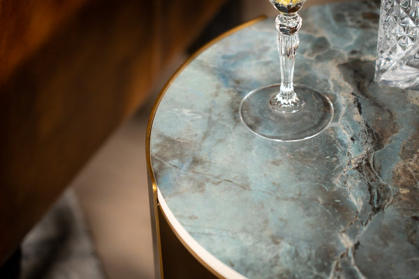 Petroio Italian Sintered Stone Round Side Table in Crystal Blue Marble Look 40 cm