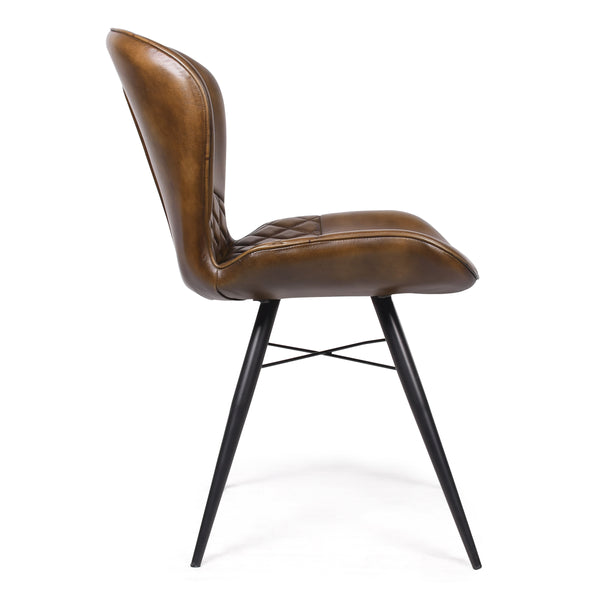 Valencia Curve Genuine Leather Dining Chair in Antique Brown and Black Legs
